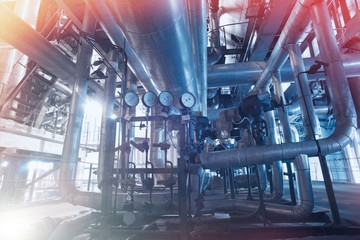 Industrial zone, Steel pipelines, valves, cables and walkways