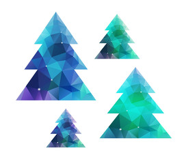 Fototapeta premium Christmas Tree set. Holiday modern geometric triangle polygon style. Shiny elegant decoration. Vector illustration isolated on white for print card, invitation, or web site. Trendy design 2018 year