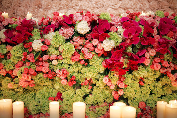 Flowers decorated wedding reception