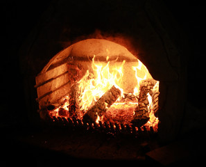  Blazing fireplace in the evening time