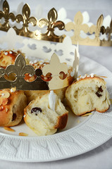 Traditional swiss sweet bread with a golden crown for Three Kings Day on January 6