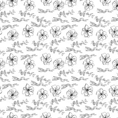 Anemone flowers floral vector seamless pattern. Hand drawn flowers and twigs