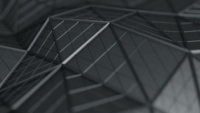 Abstract 3d rendering of triangulated surface, seamless animation, contemporary loopable background of futuristic polygonal shape, distorted low poly backdrop design with sharp lines, loop, 4k, UHD