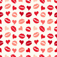 Cute primitive retro seamless pattern with hearts and kisses