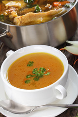 delicious Chicken broth inn a cup