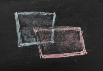 Red and blue rectangles symbol, sign on chalkboard, blackboard texture