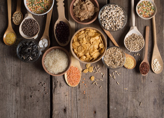 Cereals on wooden background