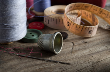 thimble and needles for sewing close-up