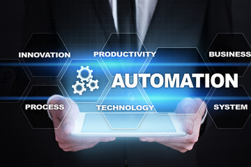 Automation concept as an innovation, improving productivity, reliability and repeatability in technology and business processes.