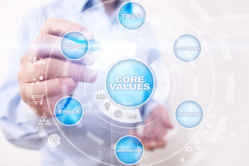 Core values business and technology concept on the virtual screen.