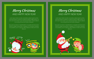 Merry Christmas New Year Poster Santa and Elf