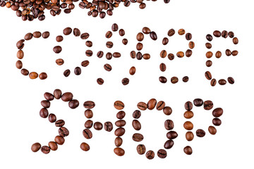Fried Coffee beans on the white background