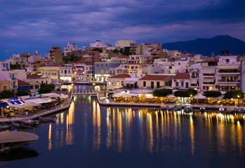 Fototapeta na wymiar Night view to Agios Nikolaos on Crete, Greece