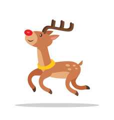 Funny cartoon reindeer with luxury antlers side view