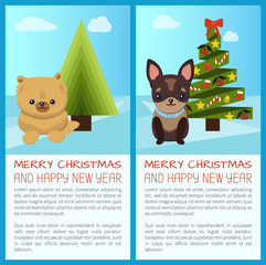 Fototapeta premium Merry Christmas Set of Dogs Vector Illustration