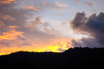 Silhouette of the mountain in the sunset sky