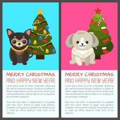 Fototapeta premium Merry Christmas Set of Dogs Vector Illustration
