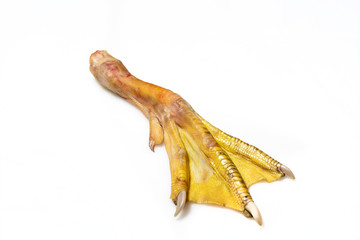 raw duck feet on white background