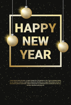 Holiday Banner With Copy Space Golden Text Happy New Year On Black Background Vector Illustration
