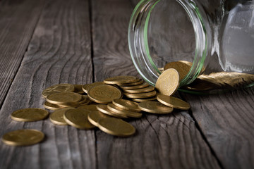 coins on wooden tables on stack 