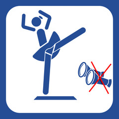 Ballet theater funny not allowed sign 3D illustration front view. Ballerina dancing, stretching, binoculars forbidden, hummor. Collection.