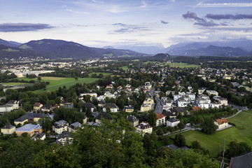 Fototapeta na wymiar Aerial panoramic view of the famous historic city of Salzburg