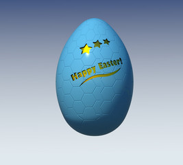 Blue textured seasonal Easter egg 3D illustration on gradient blue sky background. Collection.