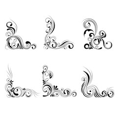 Fototapeta premium Set floral corner design. Swirl ornament isolated on white background - vector illustration. Decorative border with curve elements, pattern