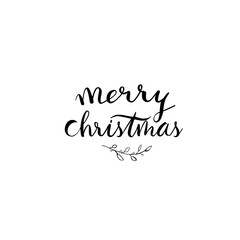 Illustration of small branches around words saying Merry Christmas on white backdrop.