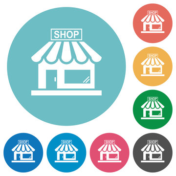 Store front flat round icons
