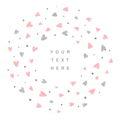 Cute round frame. Romantic background. Card template. Vector hand drawn illustration