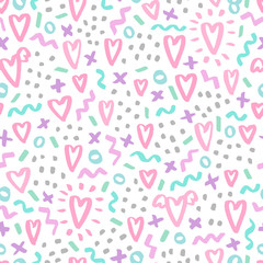Hand drawn doodle seamless pattern. Vector romantic background