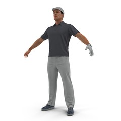 one caucasian man golfer isolated on white. 3D illustration