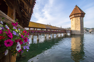 Famous Chapel Bridge, Lucerne, Switzerland
