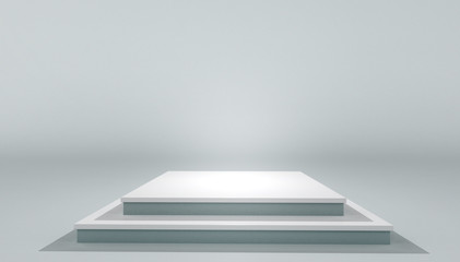 3d rendering of modern white podium pedestal platform. Mock up of blank template layout white empty stage