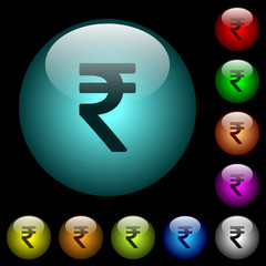 Indian Rupee sign icons in color illuminated glass buttons