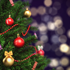 3d Rendering fragment decorated Christmas tree