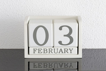 White block calendar present date 3 and month February