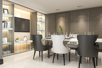 3d rendering dining set in modern luxury brown dining room
