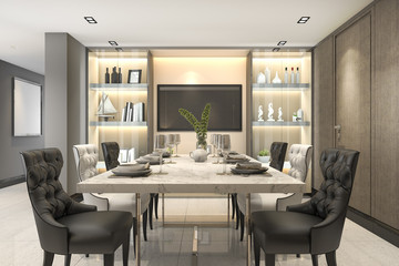 3d rendering dining set in modern luxury brown dining room