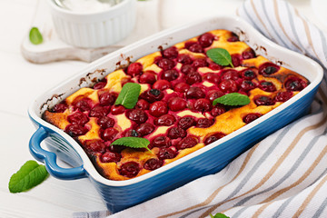 Cottage cheese casserole with cherries