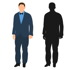 isolated silhouette man in a bow tie is