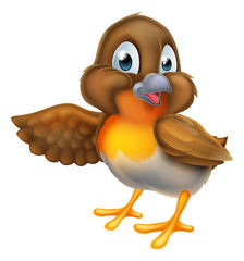 Cartoon Robin Bird Pointing Wing
