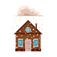 Vector flat house insurance concept. Private house being damaged by falling snow. Natural disaster insurance scenes. Isolated illustration on a white background