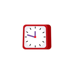 vector flat analog square table red simple modern alarm clock icon for your design. Isolated illustration on a white background.