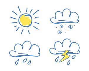 Weather Set of Icons on Vector Illustration Blue