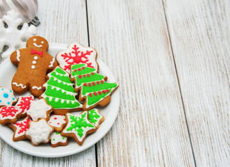 Christmas ginger and honey colorful cookies