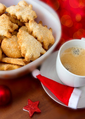 Christmas tree Cookie and coffee cup.