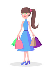 Beautiful Woman Shopping Cartoon Flat Vector Icon
