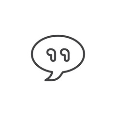 Chat bubble with quotes line icon, outline vector sign, linear style pictogram isolated on white. Quotation mark symbol, logo illustration. Editable stroke